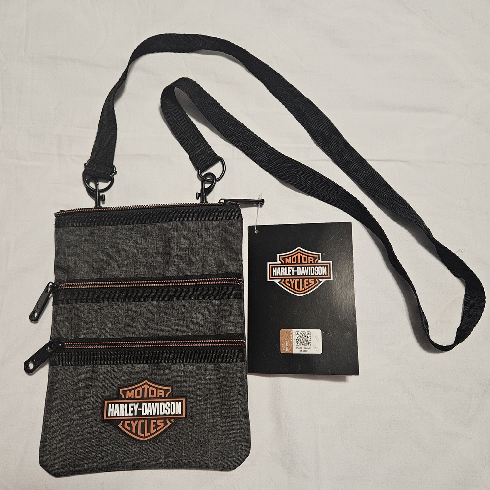 Harley-Davidson Gray and Black Crossbody Bag with Orange Accents